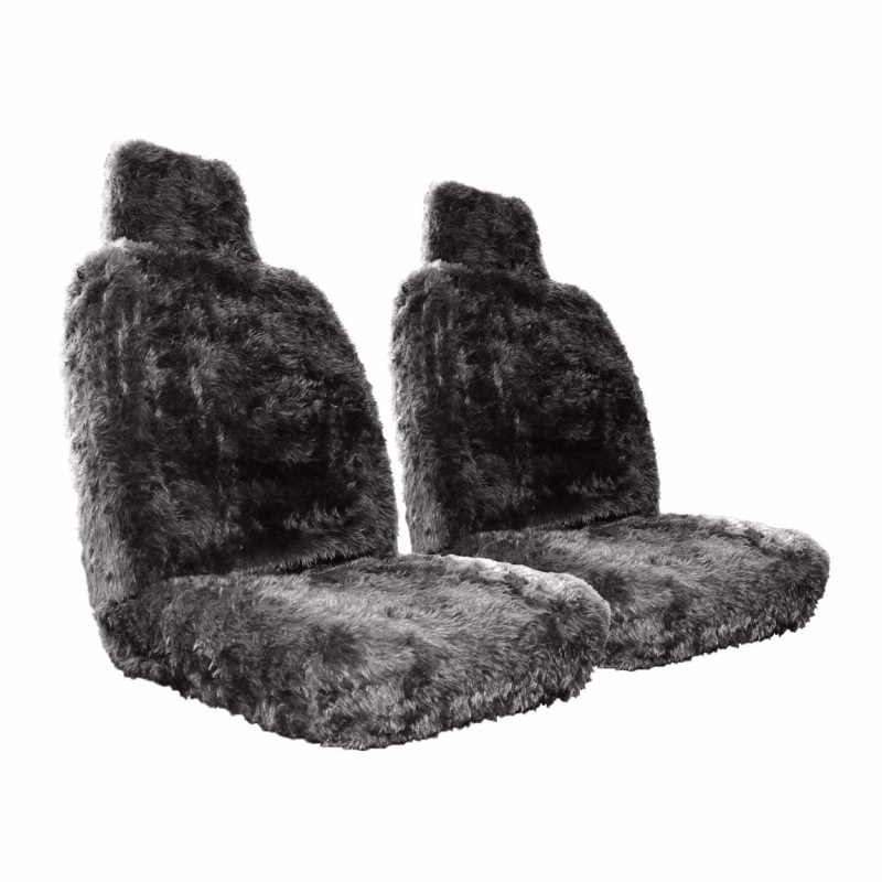 Plush Front Seat Covers Grey Pair