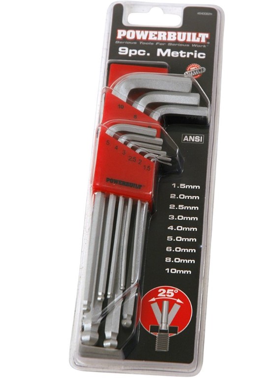 Powerbuilt 9pce Metric Hex Key Set Ball End
